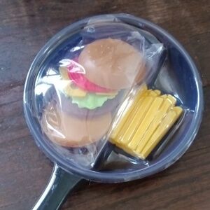 NWT Kids Kitchen Toy Food 9 Piece Burger Fries Frying Pan